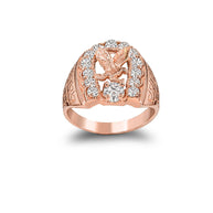Gold Cubic Zirconia Horseshoe Eagle Men's Ring (Available in Yellow/Rose/White Gold)