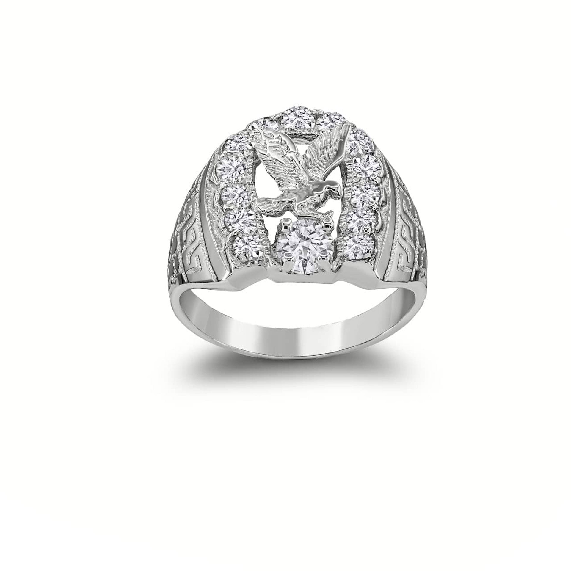.925 Sterling Silver Cubic Zirconia Horseshoe Eagle Men's Ring
