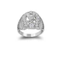 Gold Cubic Zirconia Horseshoe Eagle Men's Ring (Available in Yellow/Rose/White Gold)