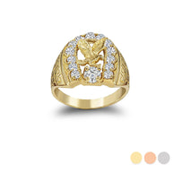 Gold Cubic Zirconia Horseshoe Eagle Men's Ring (Available in Yellow/Rose/White Gold)
