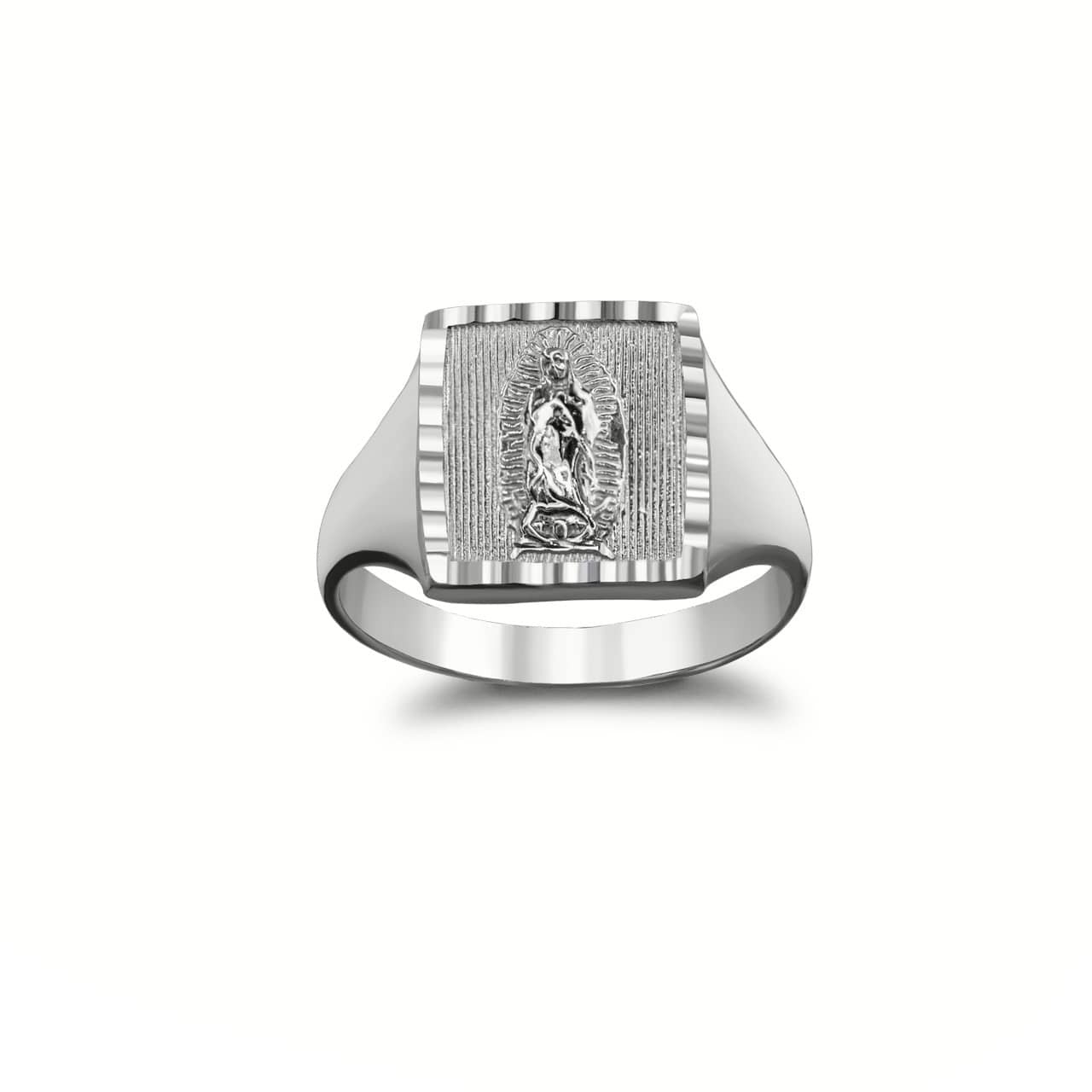 .925 Sterling Silver Diamond Cut Our Lady of Guadalupe Signet Ring