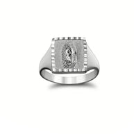 .925 Sterling Silver Diamond Cut Our Lady of Guadalupe Signet Ring