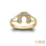 Gold Cubic Zirconia Lucky Horseshoe Ring (Available in Yellow/Rose/White Gold)