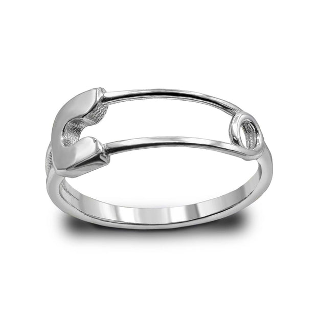 .925 Sterling Silver Safety Pin Band Ring