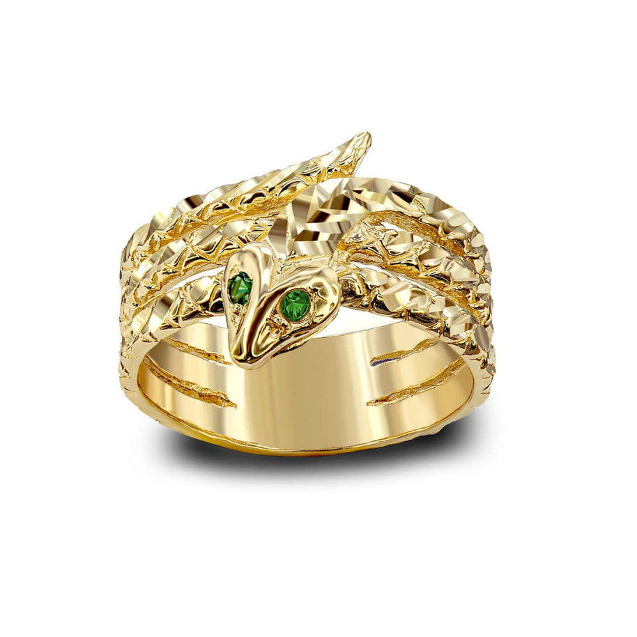 Gold Serpent Snake Emerald Birthstone Ring (Available in Yellow Gold, Rose Gold, White Gold)