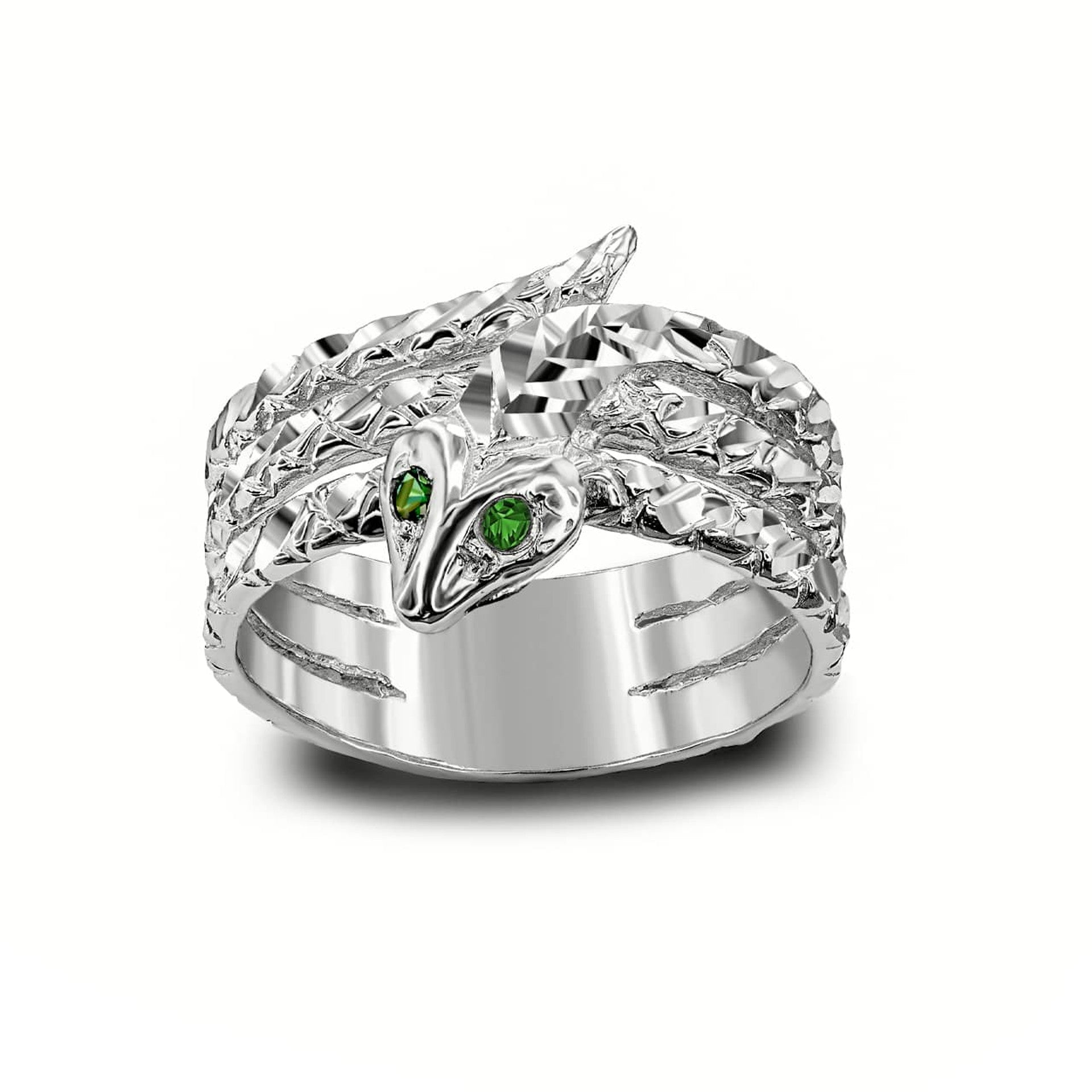 Gold Serpent Snake Emerald Birthstone Ring (Available in Yellow Gold, Rose Gold, White Gold)