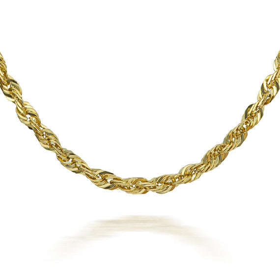 2.5mm Gold Diamond Cut Rope Twisted Solid Chain Link Necklace
