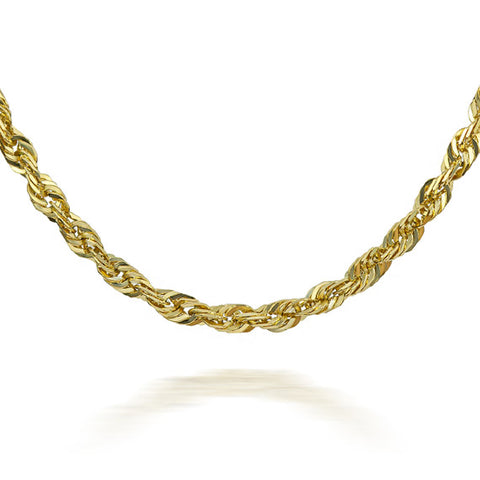 2.5mm Gold Diamond Cut Rope Twisted Solid Chain Link Necklace
