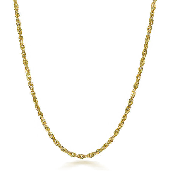 2.5mm Gold Diamond Cut Rope Twisted Solid Chain Link Necklace