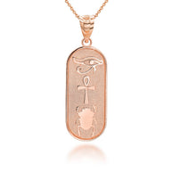 Gold Egyptian Eye of Horus Ankh Scarab Beetle Beaded Amulet Pendant Necklace (Available in Yellow/White/Rose Gold)