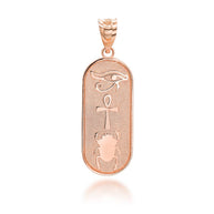 Gold Egyptian Eye of Horus Ankh Scarab Beetle Beaded Amulet Pendant Necklace (Available in Yellow/White/Rose Gold)
