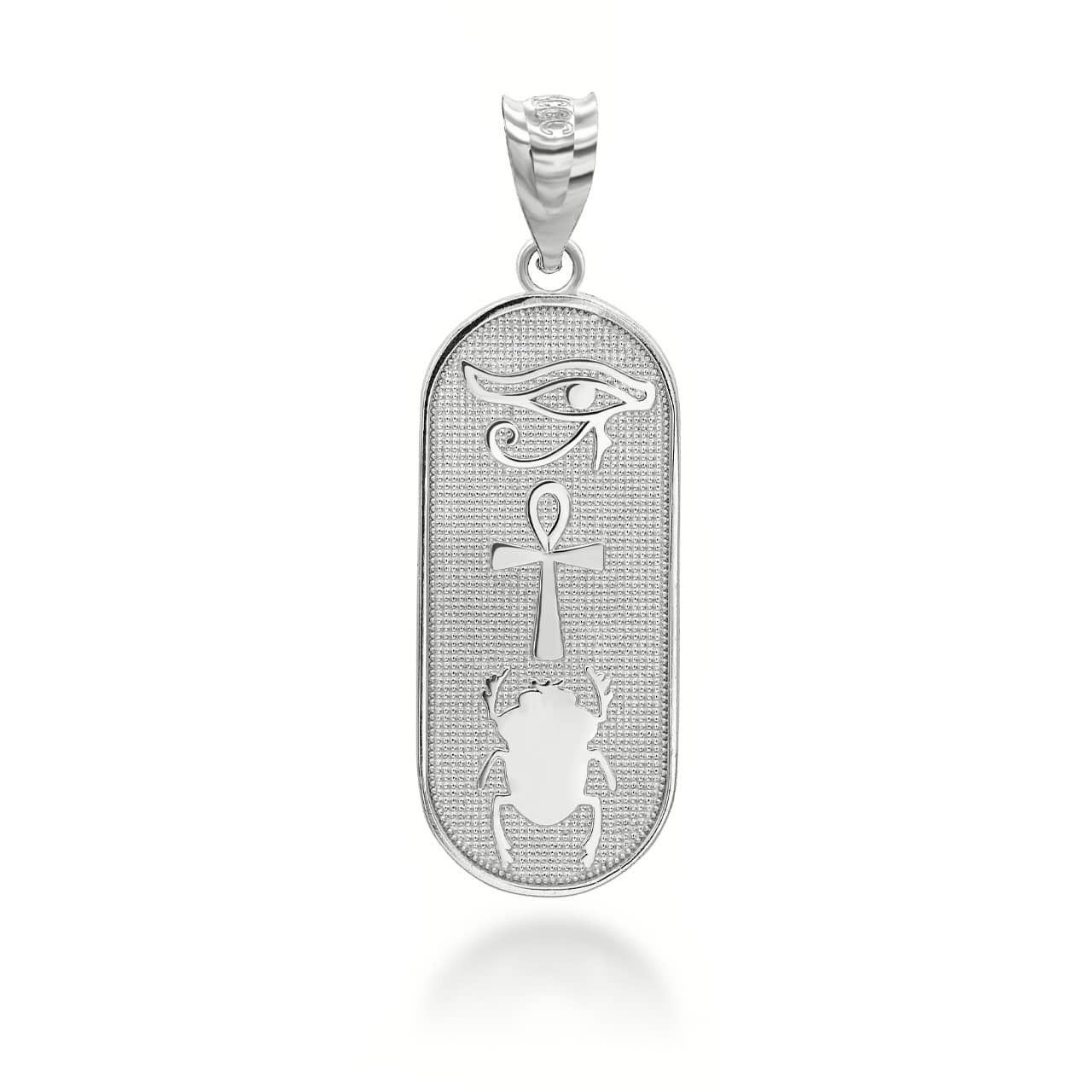 .925 Sterling Silver Egyptian Eye of Horus Ankh Scarab Beetle Beaded Amulet Pendant Necklace