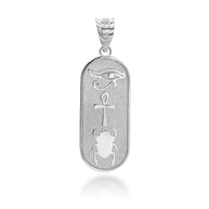.925 Sterling Silver Egyptian Eye of Horus Ankh Scarab Beetle Beaded Amulet Pendant Necklace
