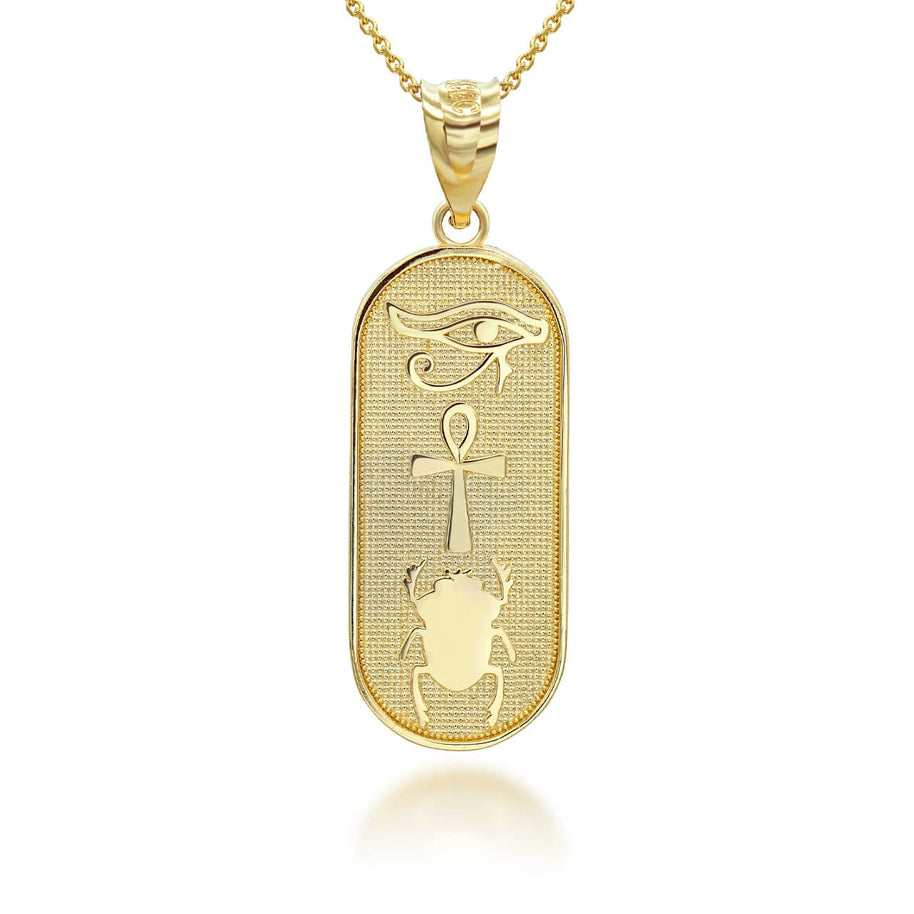 Gold Egyptian Eye of Horus Ankh Scarab Beetle Beaded Amulet Pendant Necklace (Available in Yellow/White/Rose Gold)