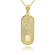 Gold Egyptian Eye of Horus Ankh Scarab Beetle Beaded Amulet Pendant Necklace (Available in Yellow/White/Rose Gold)