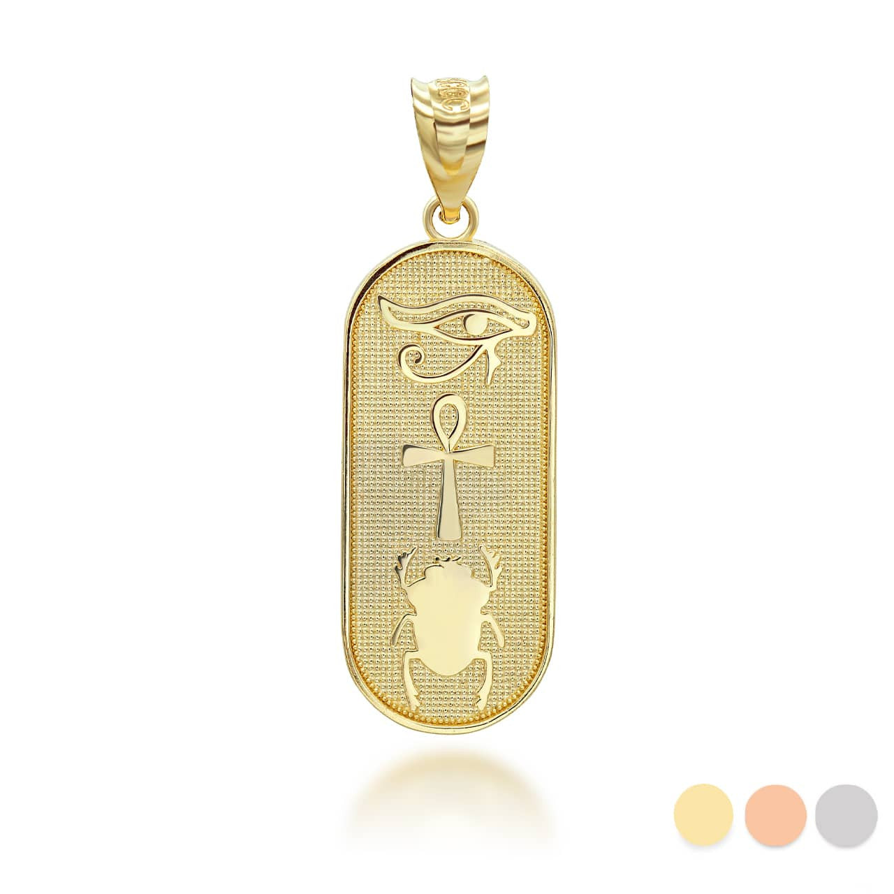Gold Egyptian Eye of Horus Ankh Scarab Beetle Beaded Amulet Pendant Necklace (Available in Yellow/White/Rose Gold)