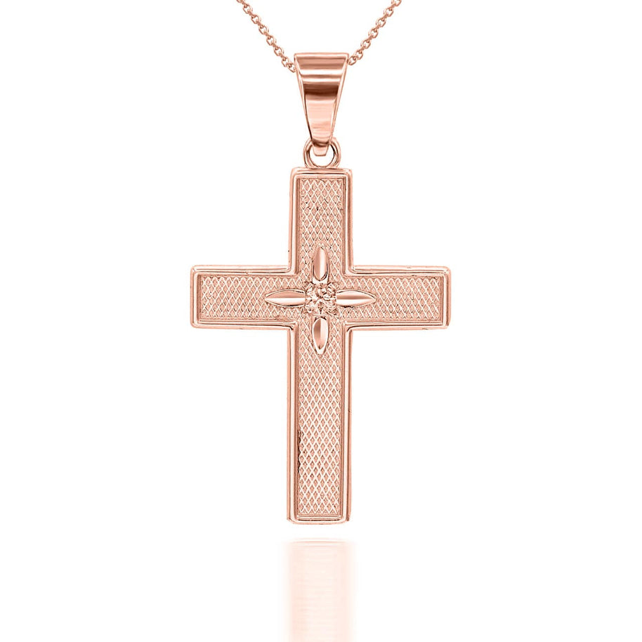 Gold Diamond North Star Cross Pendant Necklace (Available in Yellow/Rose/White Gold)