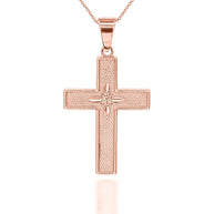 Gold Diamond North Star Cross Pendant Necklace (Available in Yellow/Rose/White Gold)