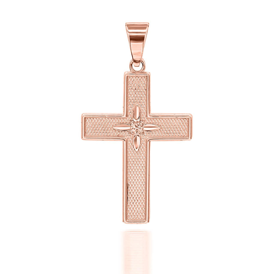 Gold Diamond North Star Cross Pendant Necklace (Available in Yellow/Rose/White Gold)