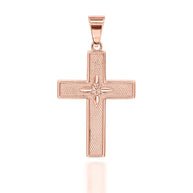 Gold Diamond North Star Cross Pendant Necklace (Available in Yellow/Rose/White Gold)