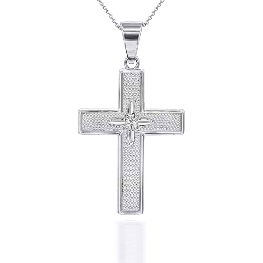 Gold Diamond North Star Cross Pendant Necklace (Available in Yellow/Rose/White Gold)