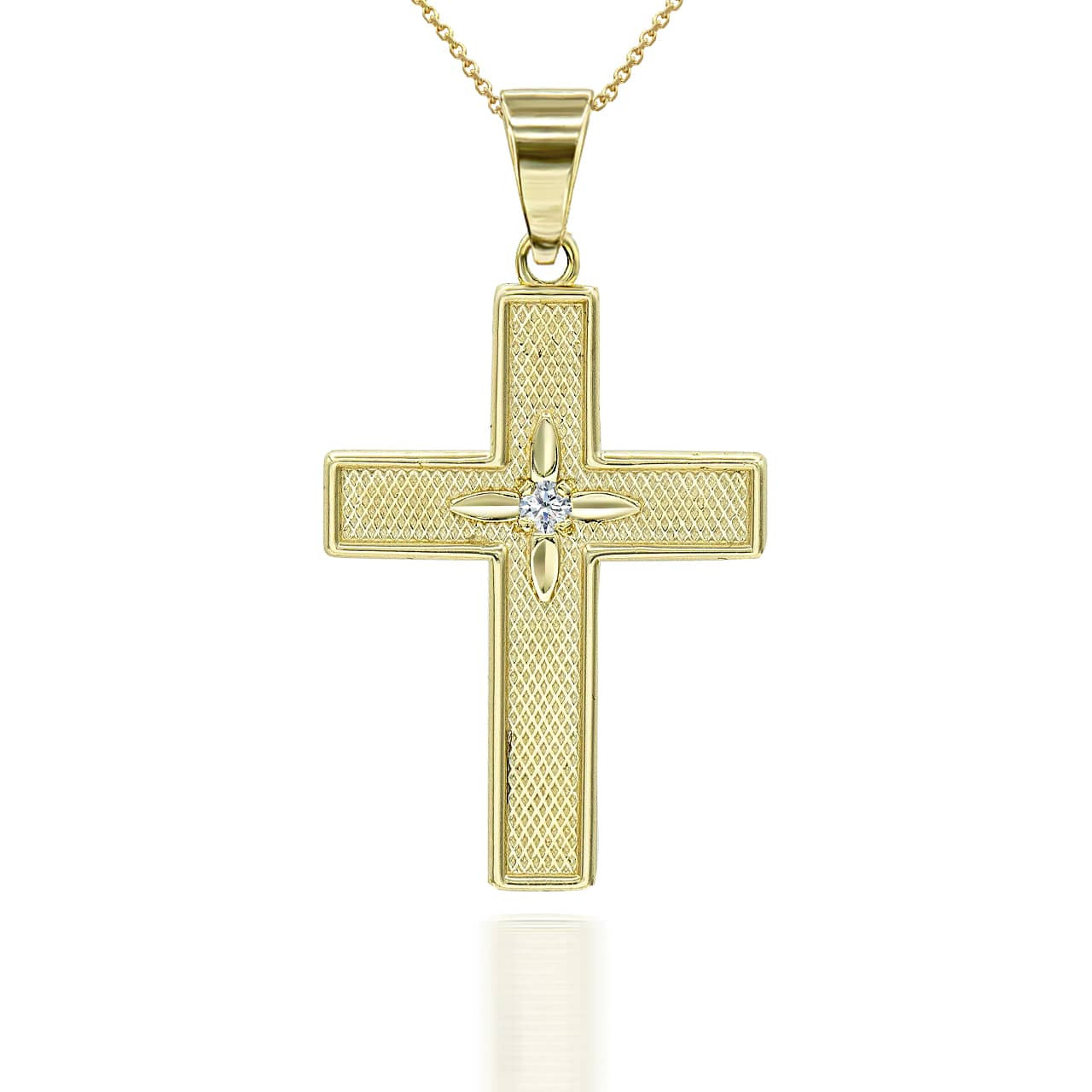 Gold Diamond North Star Cross Pendant Necklace (Available in Yellow/Rose/White Gold)