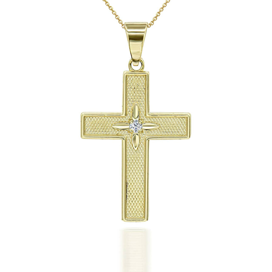 Gold Diamond North Star Cross Pendant Necklace (Available in Yellow/Rose/White Gold)
