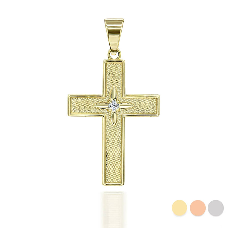 Gold Diamond North Star Cross Pendant Necklace (Available in Yellow/Rose/White Gold)