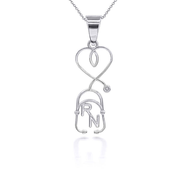 Silver Registered Nurse Stethoscope Pendant Necklace