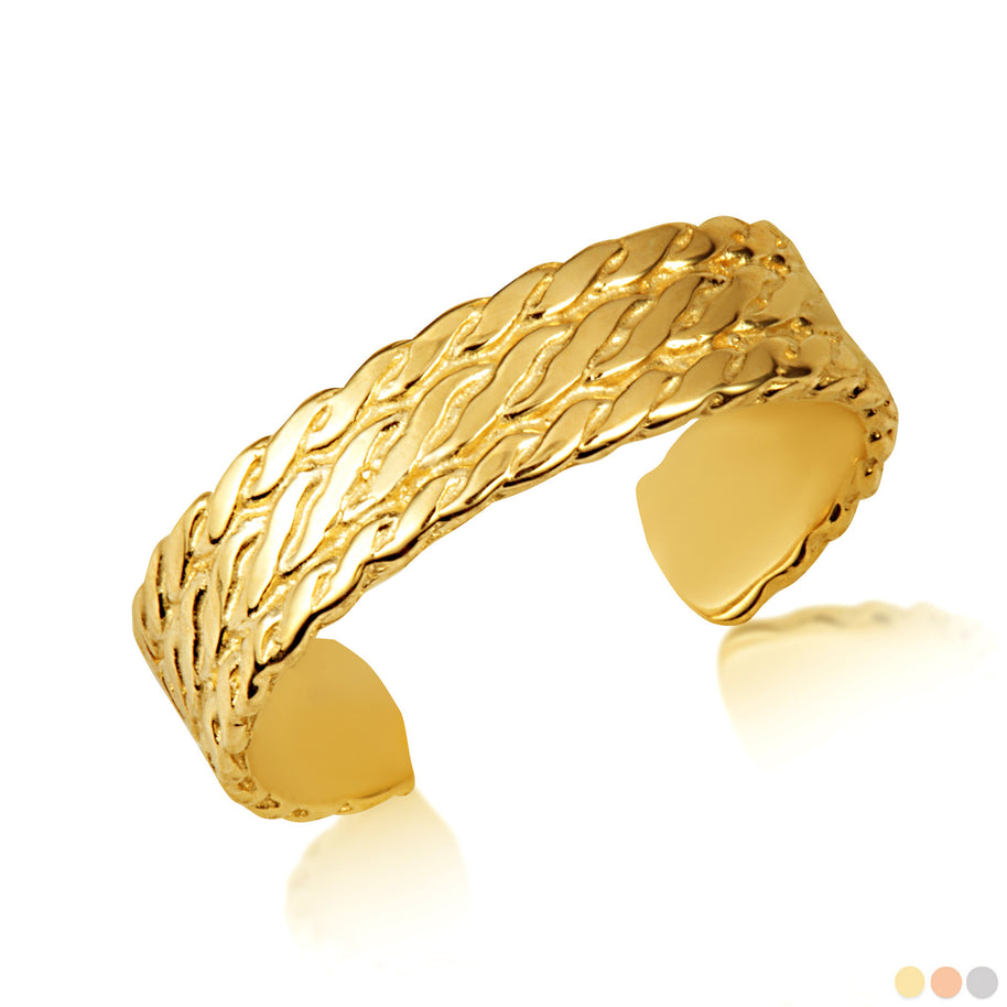 Gold Woman's Elegant Milgrain Weave Toe Ring (Available in Yellow/Rose/White Gold)