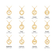 12 Gold Astrological Zodiac Sign in Circle Rope Pendant Necklace (Available in Yellow/Rose/White Gold)