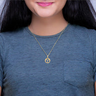 12 Gold Astrological Zodiac Sign in Circle Rope Pendant Necklace (Available in Yellow/Rose/White Gold)