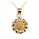 Gold Sunflower Pendant Necklace (Available in Yellow/Rose/White Gold)