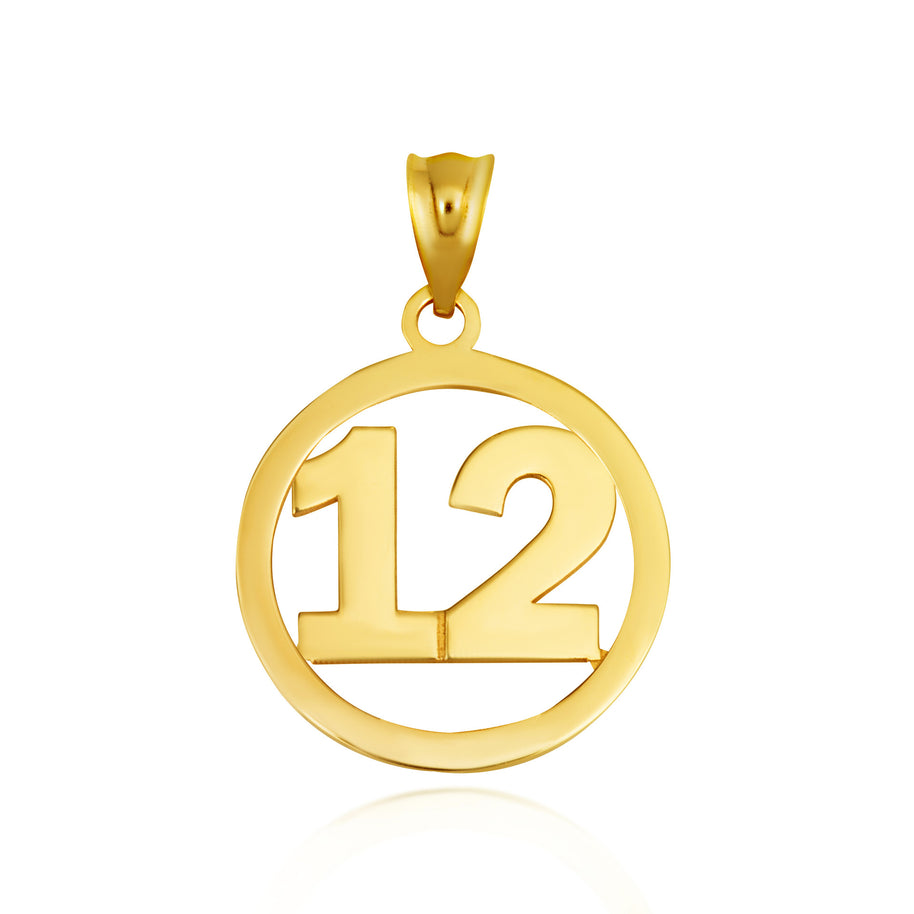 Gold Personalized Jersey Number Sports Circle Pendant Necklace (Available in Yellow/Rose/White Gold)