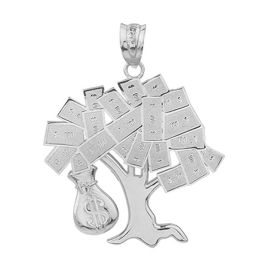 925 Sterling Silver Hip Hop Money Tree Money Bag Pendant Necklace