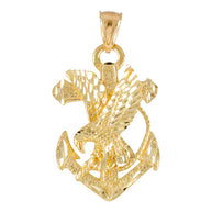 Gold Anchor Eagle Diamond Cut Pendant (Available In Yellow/Rose/White Gold)