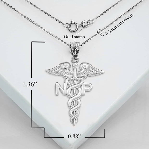 .925 Sterling Silver Nurse Practitioner NP Caduceus Pendant Necklace