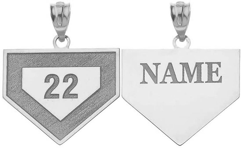 Gold Personalized Sports Home Plate Baseball Base Pendant Necklace with Your Name and Number(Yellow/Rose/White)