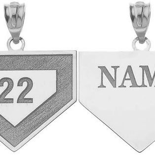 Gold Personalized Sports Home Plate Baseball Base Pendant Necklace with Your Name and Number(Yellow/Rose/White)