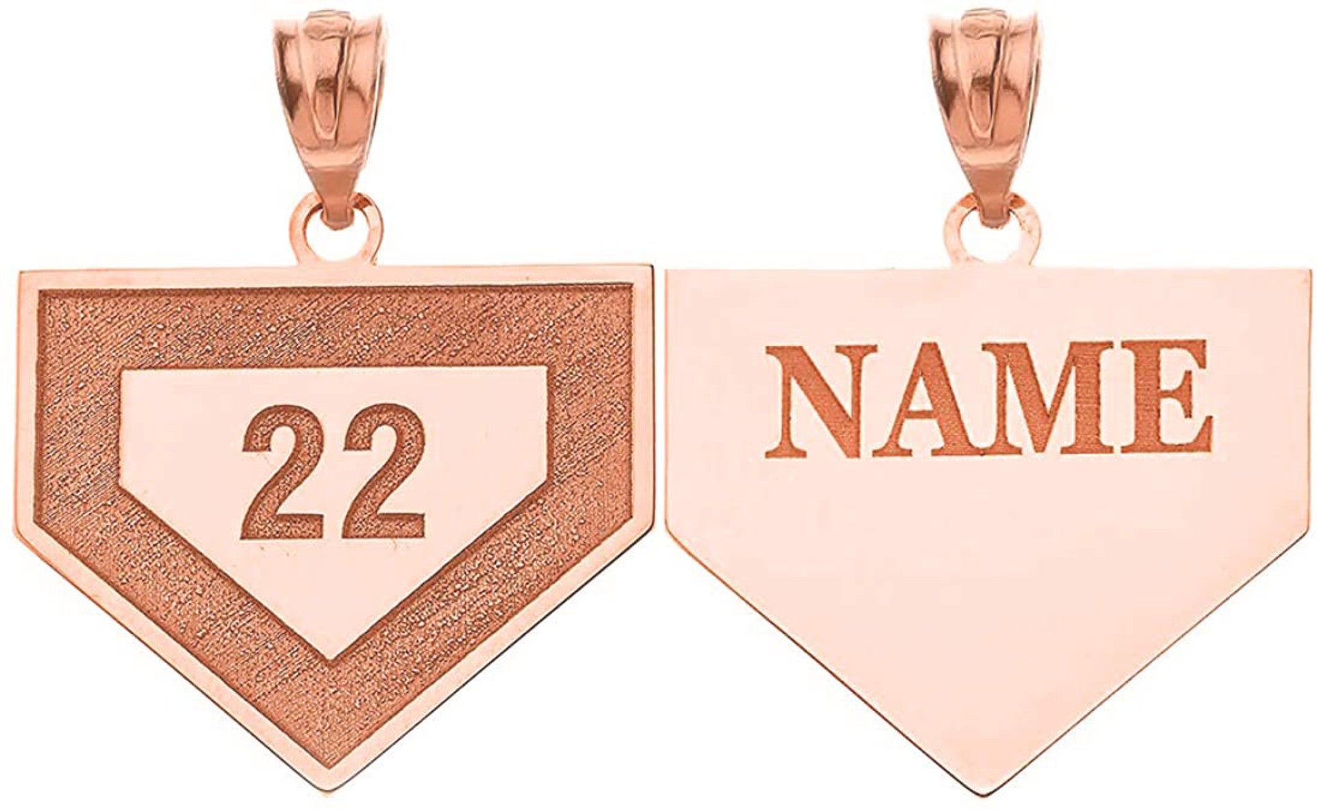 Gold Personalized Sports Home Plate Baseball Base Pendant Necklace with Your Name and Number(Yellow/Rose/White)