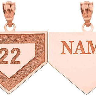 Gold Personalized Sports Home Plate Baseball Base Pendant Necklace with Your Name and Number(Yellow/Rose/White)
