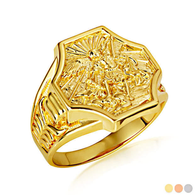 Gold Saint Michael Archangel Crest Signet Ring (Available in Yellow/Rose/White Gold)