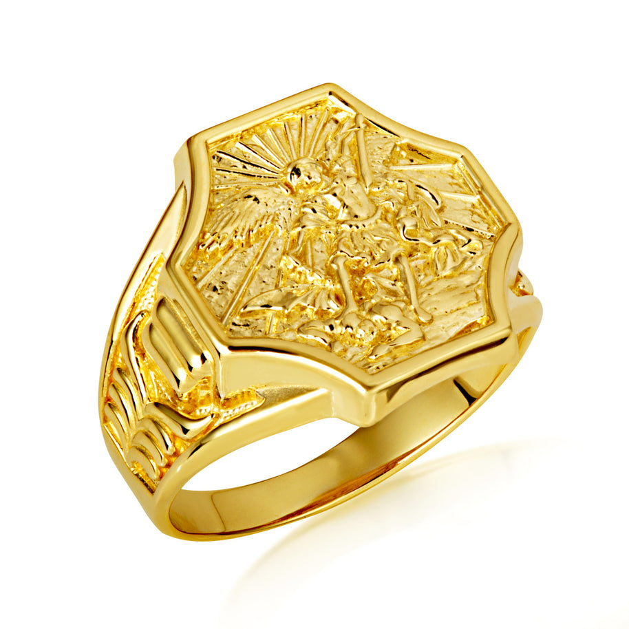 Gold Saint Michael Archangel Crest Signet Ring (Available in Yellow/Rose/White Gold)