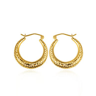 Yellow Gold Diamond Cut Textured Hoop Earrings