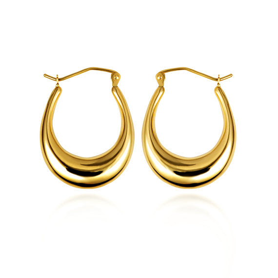 Solid Yellow Gold Oval Hoop Earrings
