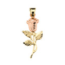 Two-Tone Gold Diamond Cut Rose Flower Pendant Necklace