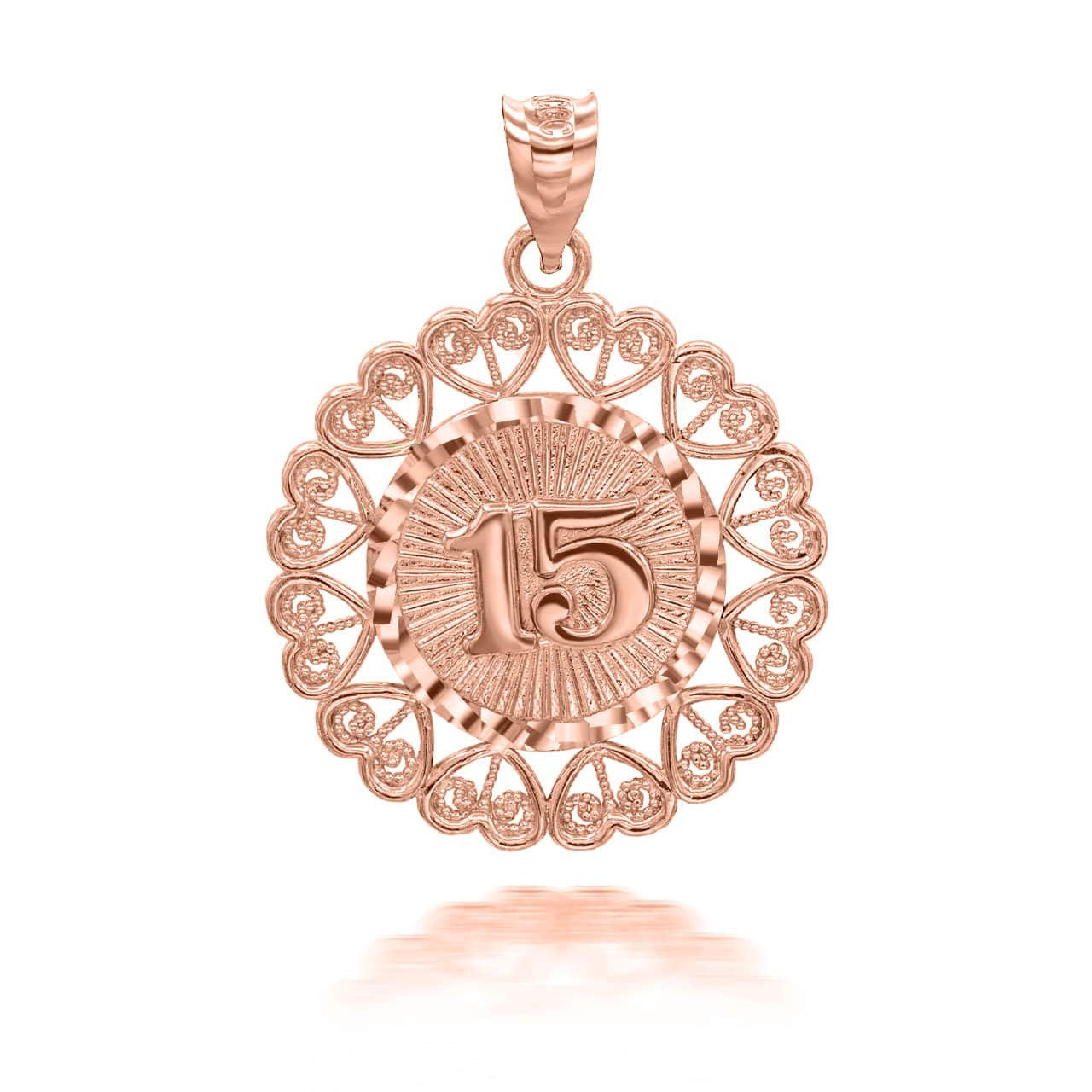 Rose Gold Quinceanera with Heart Filigree Pendant Necklace