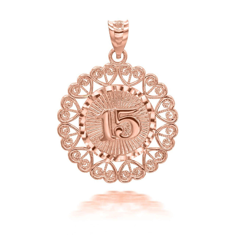 Rose Gold Quinceanera with Heart Filigree Pendant Necklace