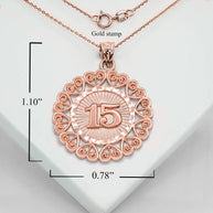 Rose Gold Quinceanera with Heart Filigree Pendant Necklace