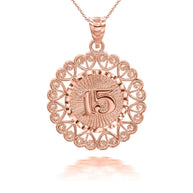 Rose Gold Quinceanera with Heart Filigree Pendant Necklace
